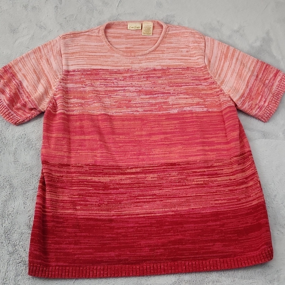 Bobbie Brooks Woman 18W 20W 100% Cotton Ombre Knit Sweater Pink Red Short Sleeve